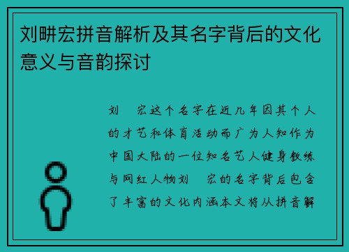 刘畊宏拼音解析及其名字背后的文化意义与音韵探讨